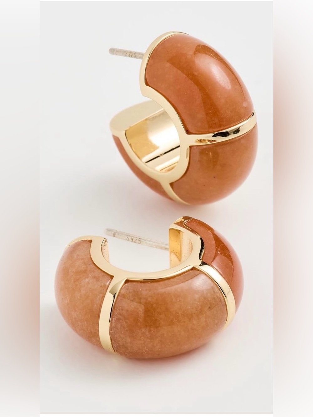 NWT Lizzie Fortunato Zellige Hoops Earrings Semiprecious Peach Aventurine